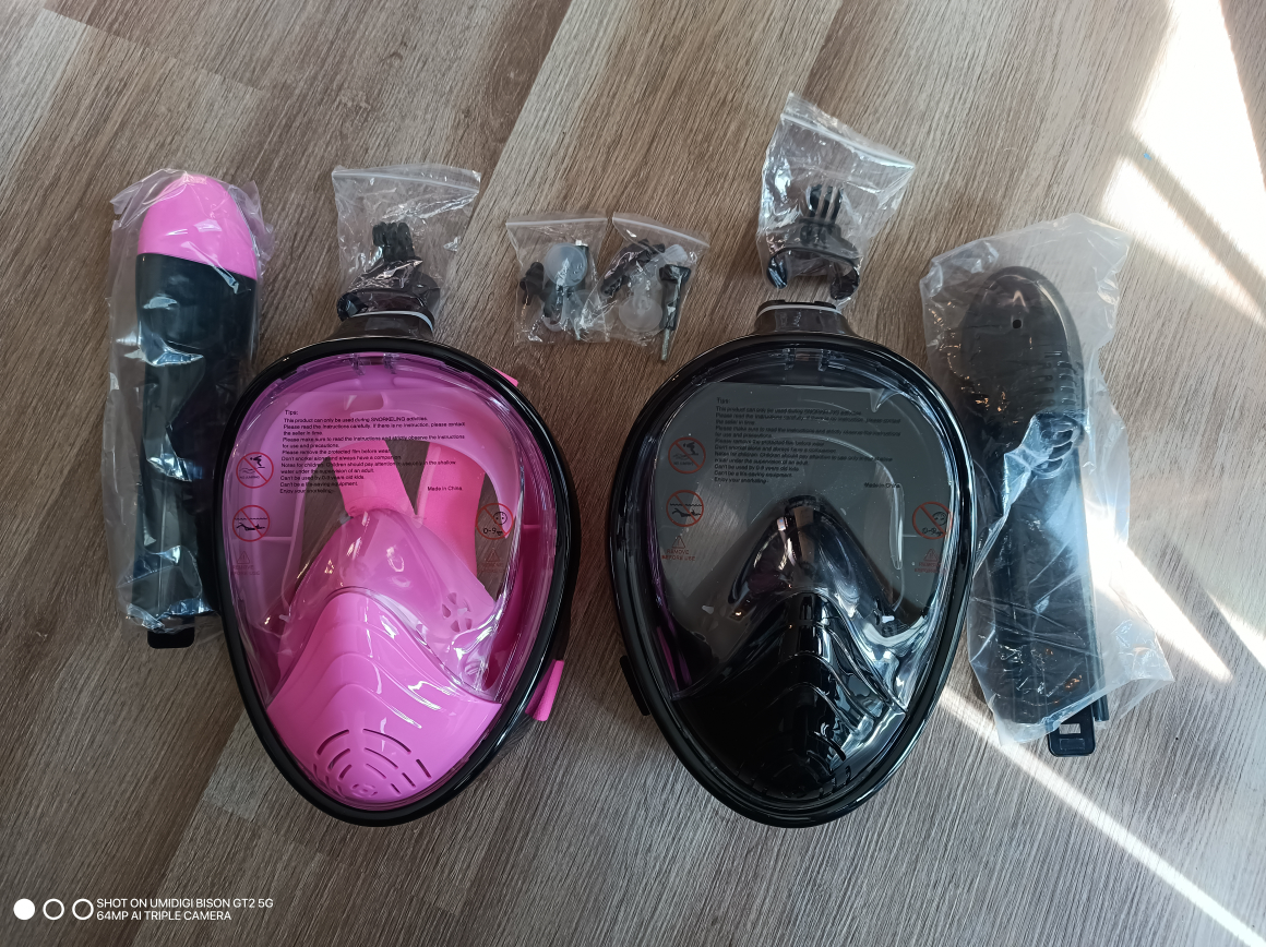 2 New Full Face Snorkelling Masks - Pink & Black - photo 2