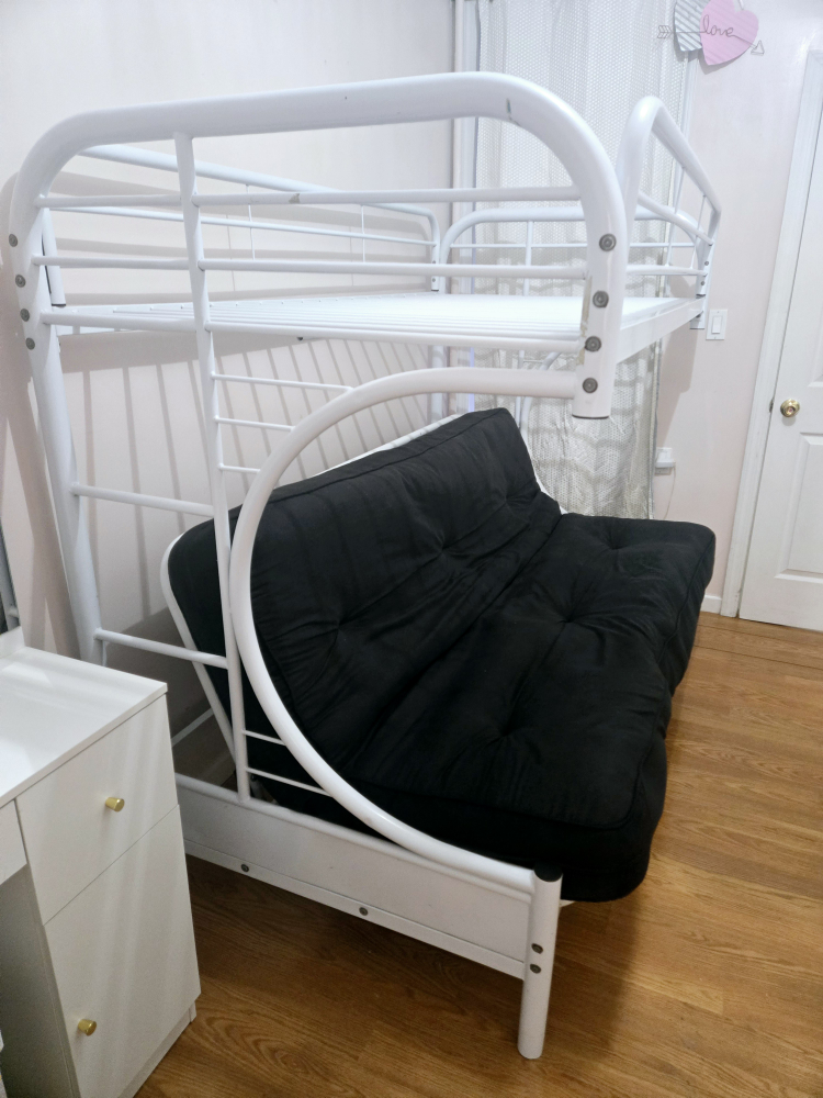 White Metal Bunk Bed with Futon twen and full bed