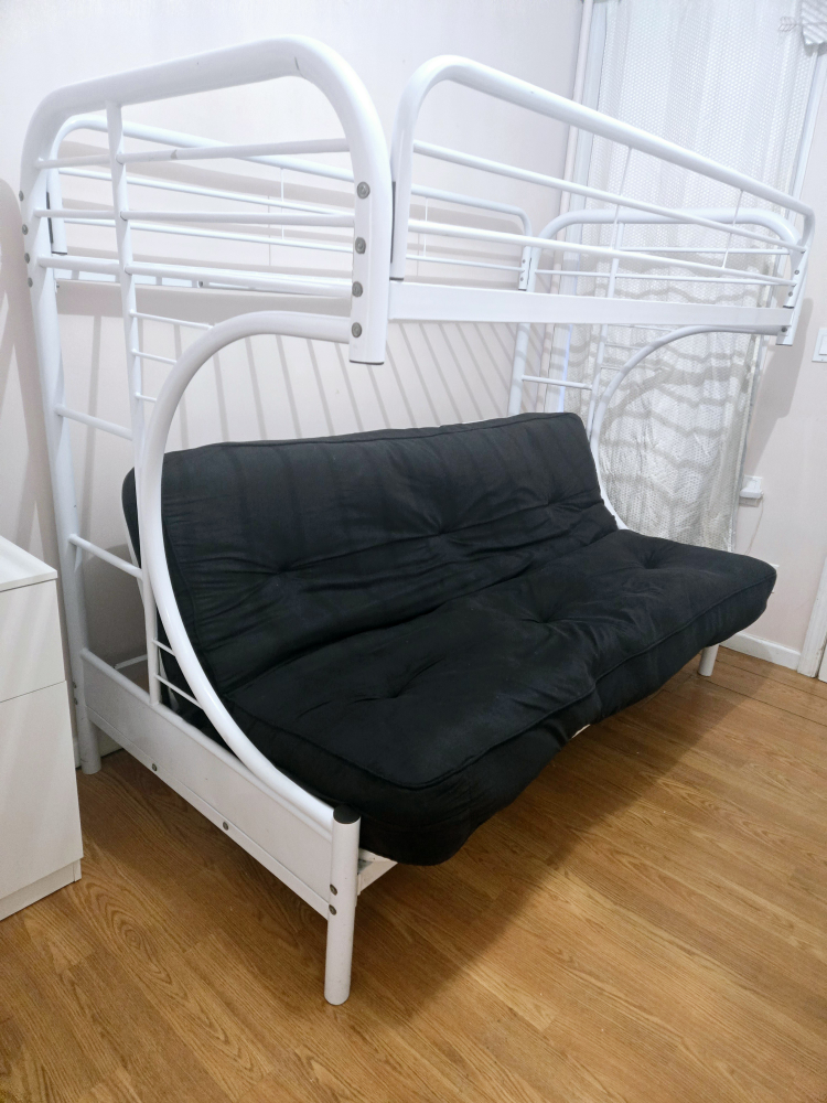 White Metal Bunk Bed with Futon twen and full bed - photo 3