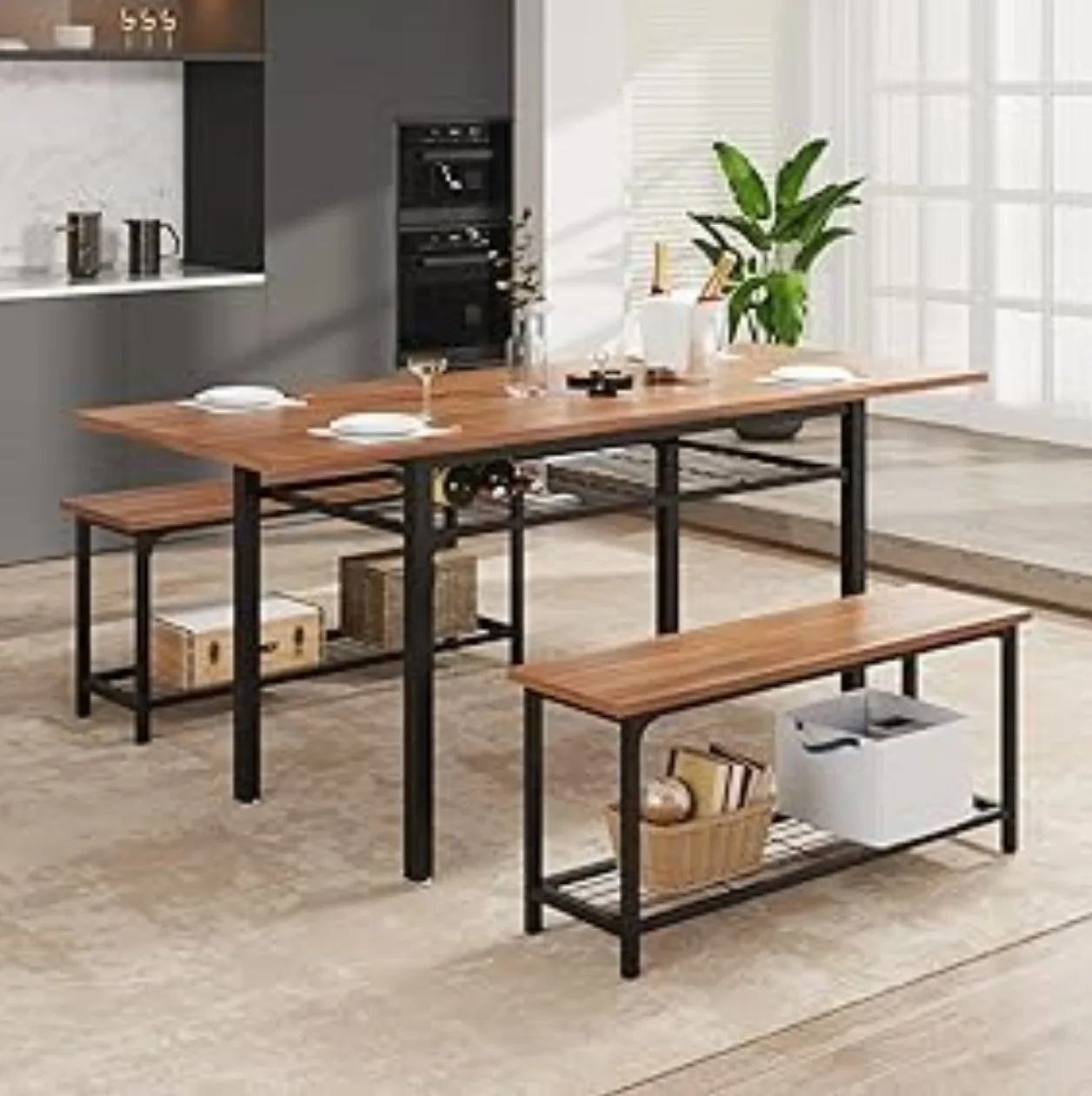 Kitchen Table Set with 2 Benches image indicator(2)