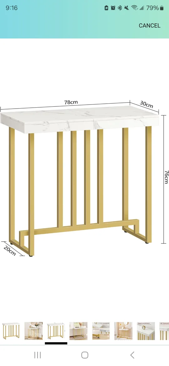 Gold Metal Frame Marble Top Console Table thumbnail