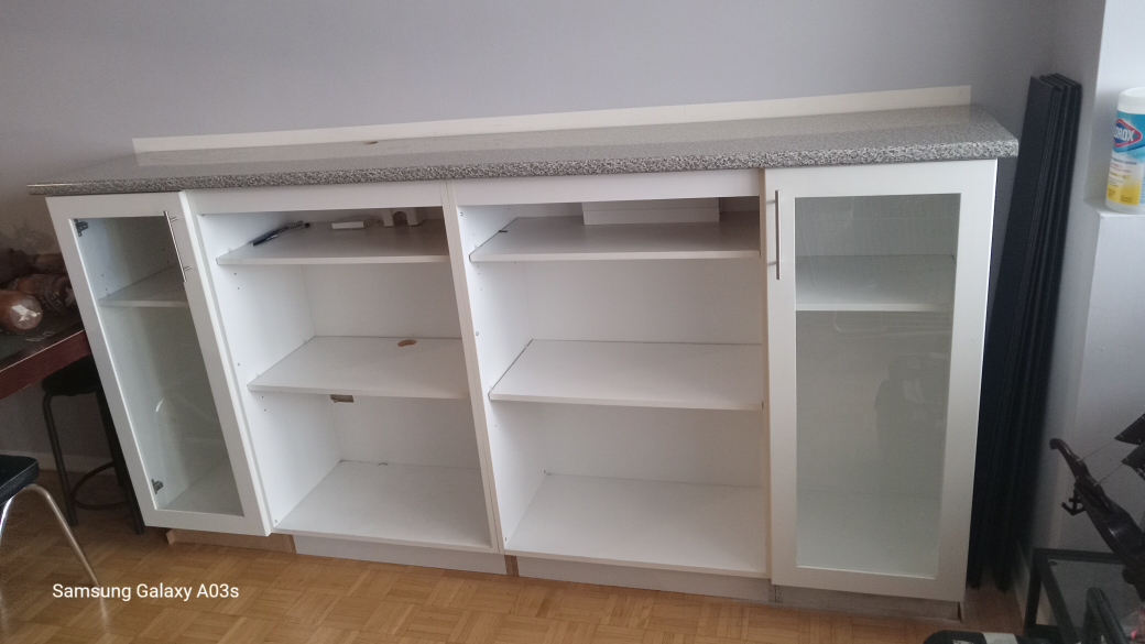 White Kitchen Buffet/Cabinet with Granite Countertop