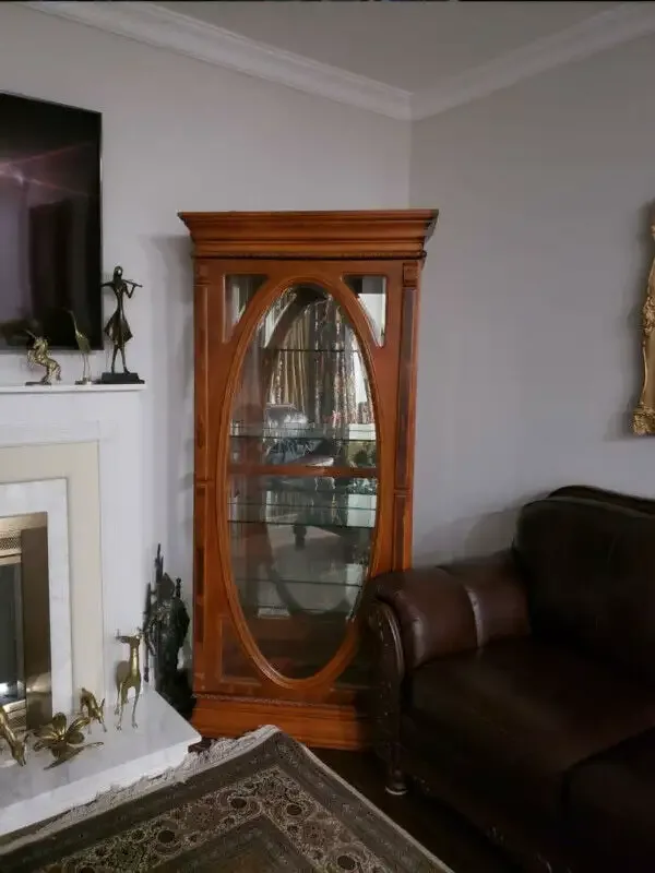 Elegant Wooden Curio Cabinet with Oval Glass Display image indicator(2)