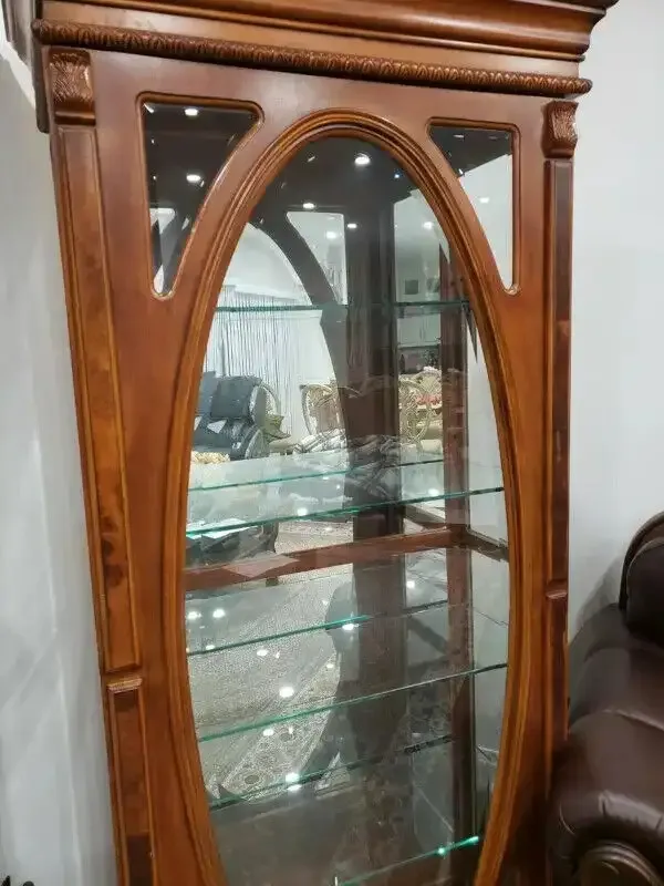 Elegant Wooden Curio Cabinet with Oval Glass Display image indicator(3)