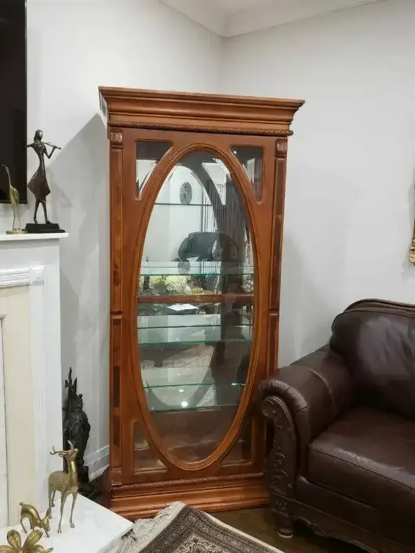 Elegant Wooden Curio Cabinet with Oval Glass Display image indicator(4)
