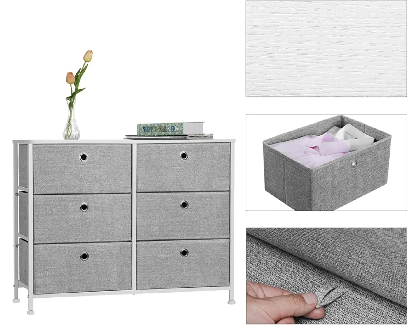 6-Drawer Fabric Storage Dresser - Light Grey image indicator(4)