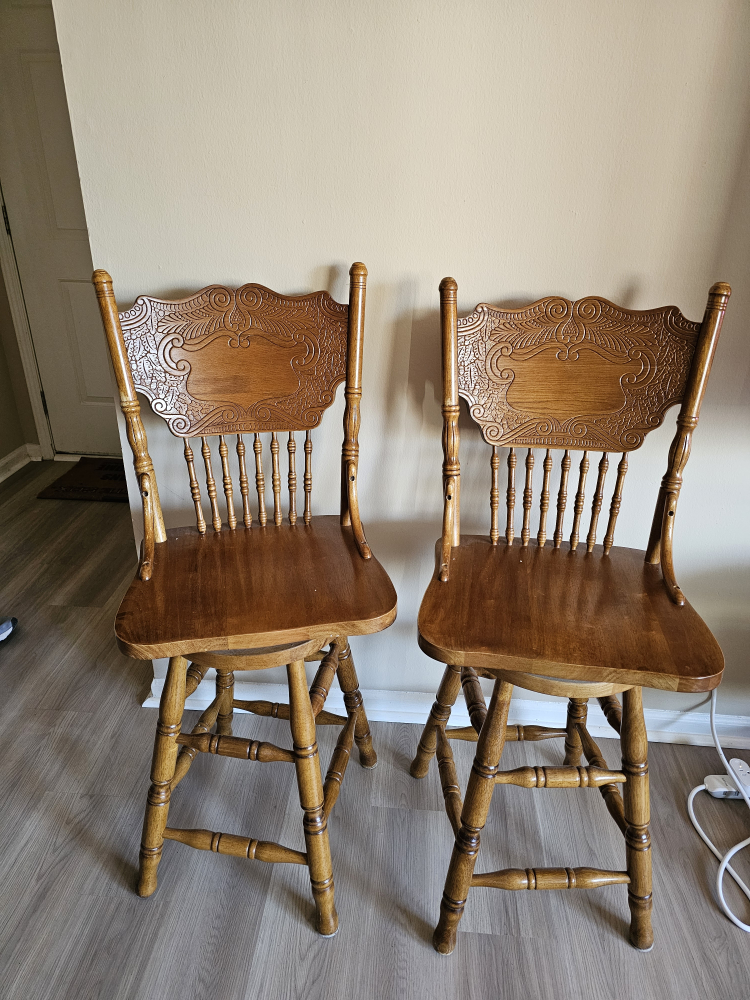 Pair of Antique Carved Wood Bar Stools 🧡