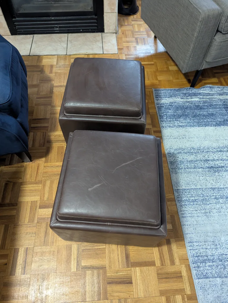 Pair of Brown Leather Storage Ottomans thumbnail