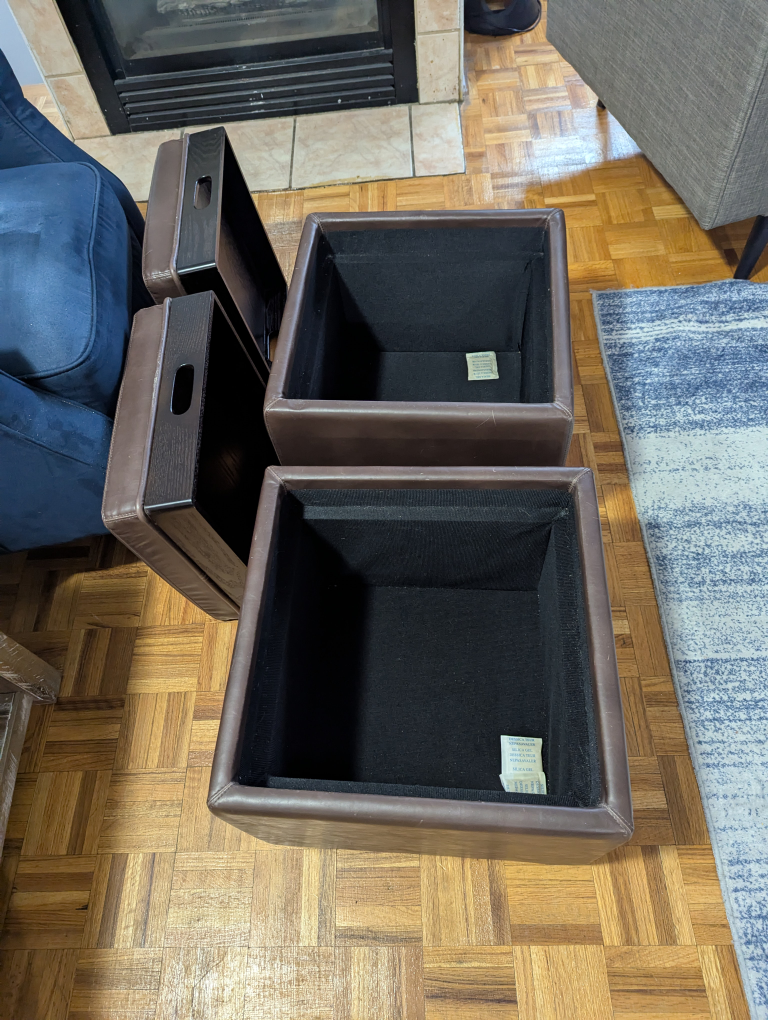 Pair of Brown Leather Storage Ottomans - photo 2