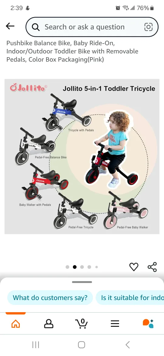 Jolitto 5-in-1 Toddler Tricycle - Red image indicator(5)