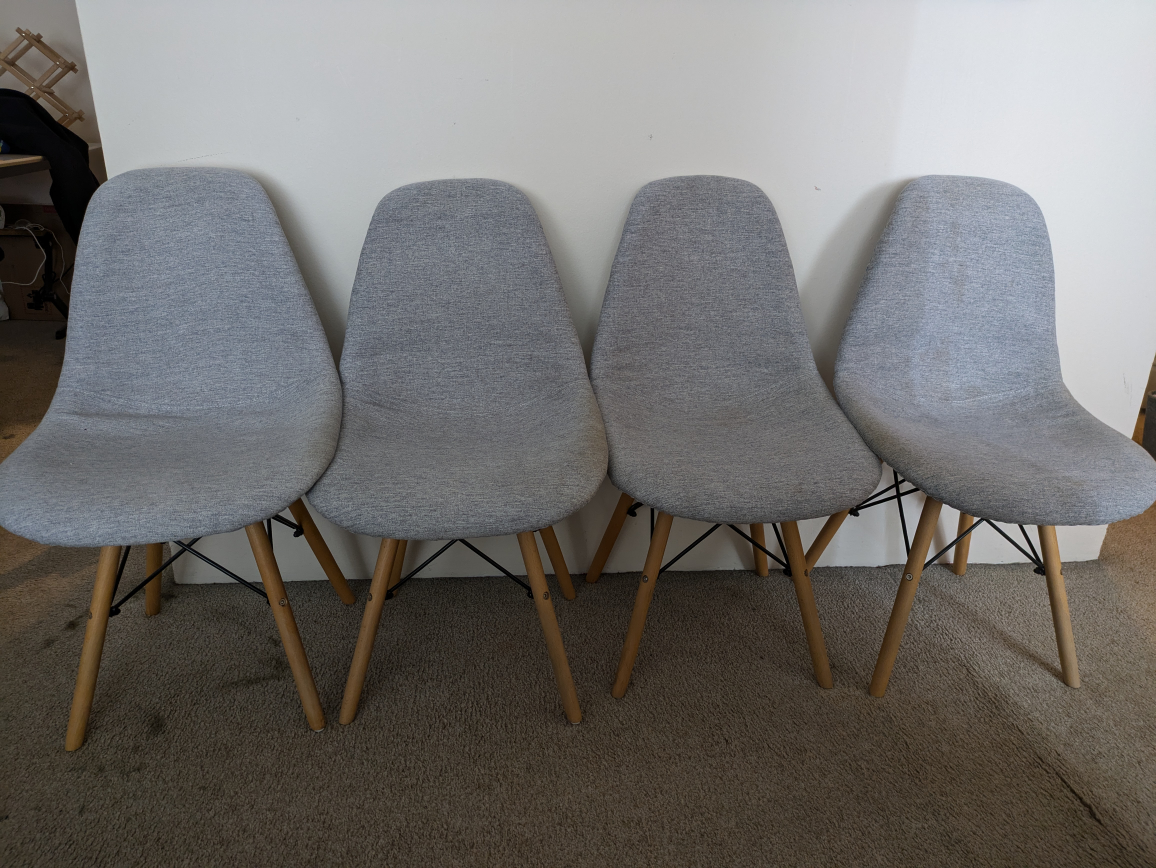 Set of Four Grey Fabric Dining Chairs with Wooden Legs - photo 2