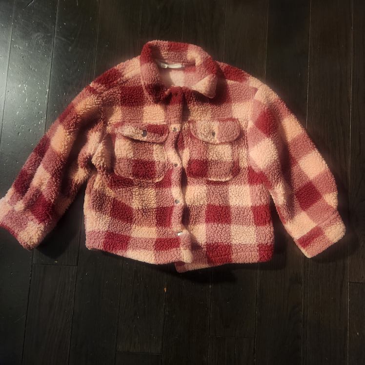Pink and Red Buffalo Check Fuzzy Jacket - size 3T