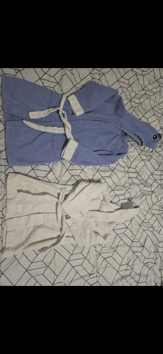 Two hooded kids' bathrobes