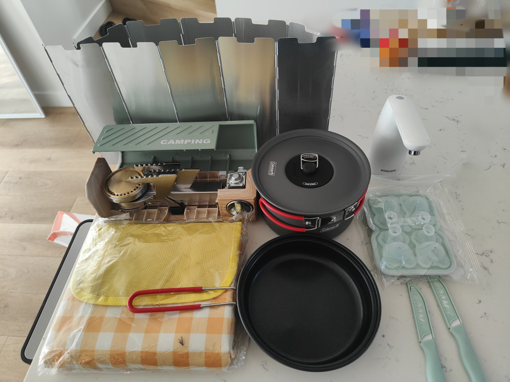 Camping Cookware Set with Portable Stove & Picnic Blanket