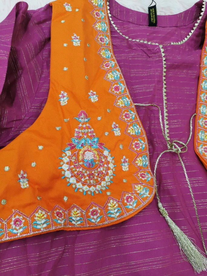 Girls' Orange and Maroon Embroidered Three-Piece Suit - photo 4