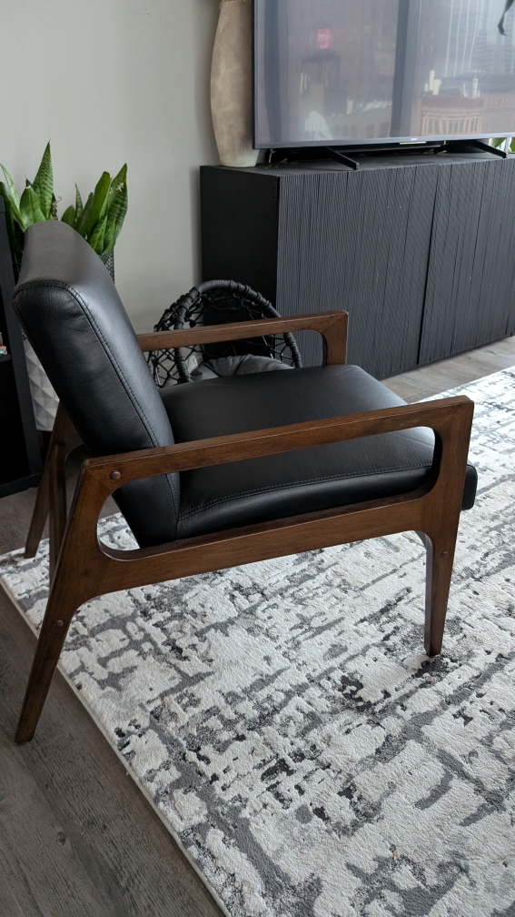 Mid-Century Modern Accent Chair - Black Leatherette - photo 2