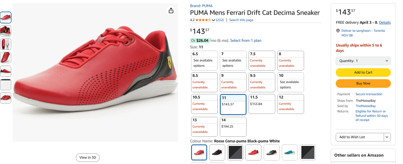 PUMA Men's Ferrari Drift Cat Decima Sneakers - Size 11
