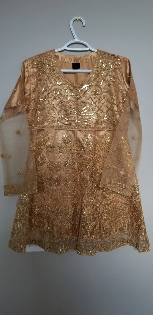 Frock with Trouzer and Dupatta Gorgeous Gold Embroidered - photo 2