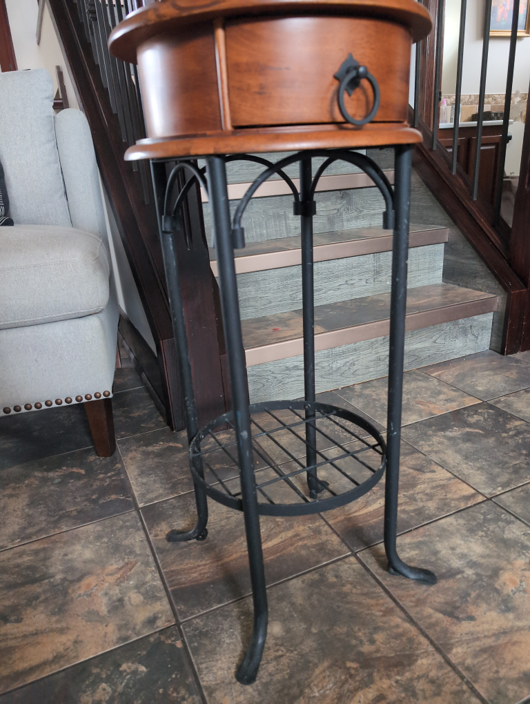 Rustic Wooden Accent Table with Metal Base