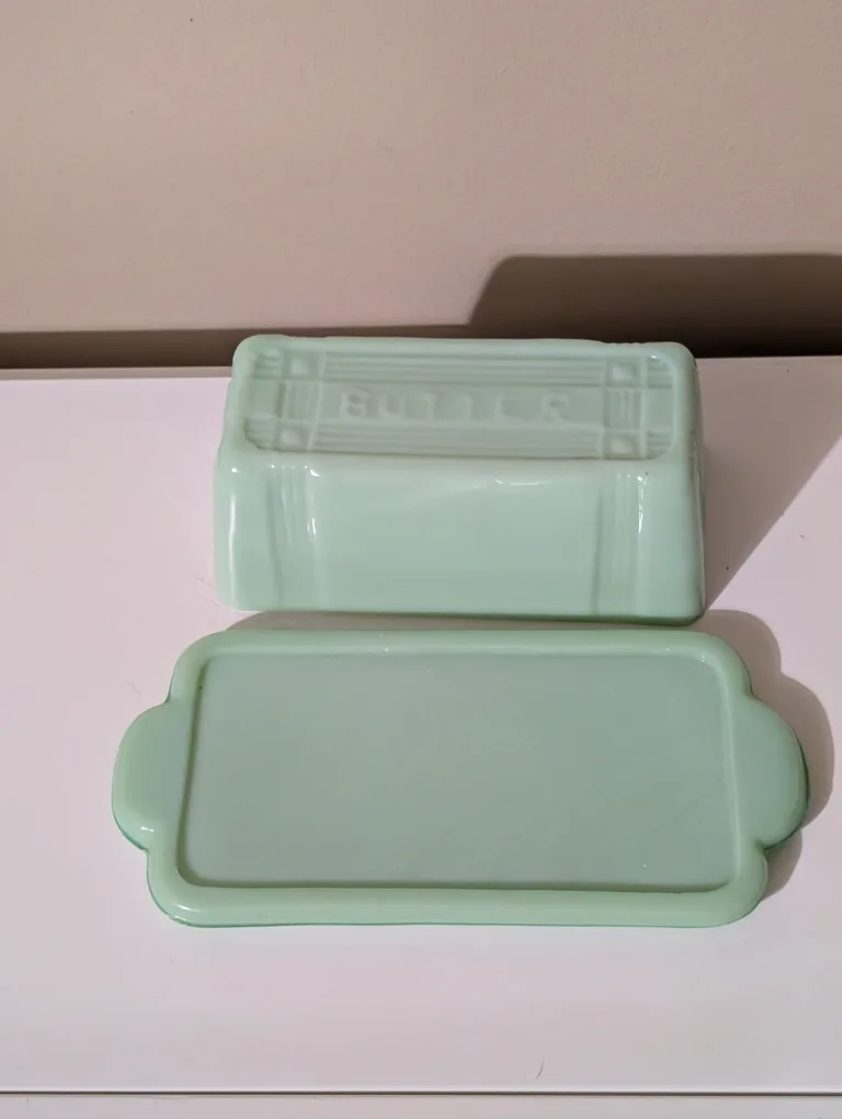Vintage Green Salt and Pepper Shakers, Butter Dish image indicator(4)