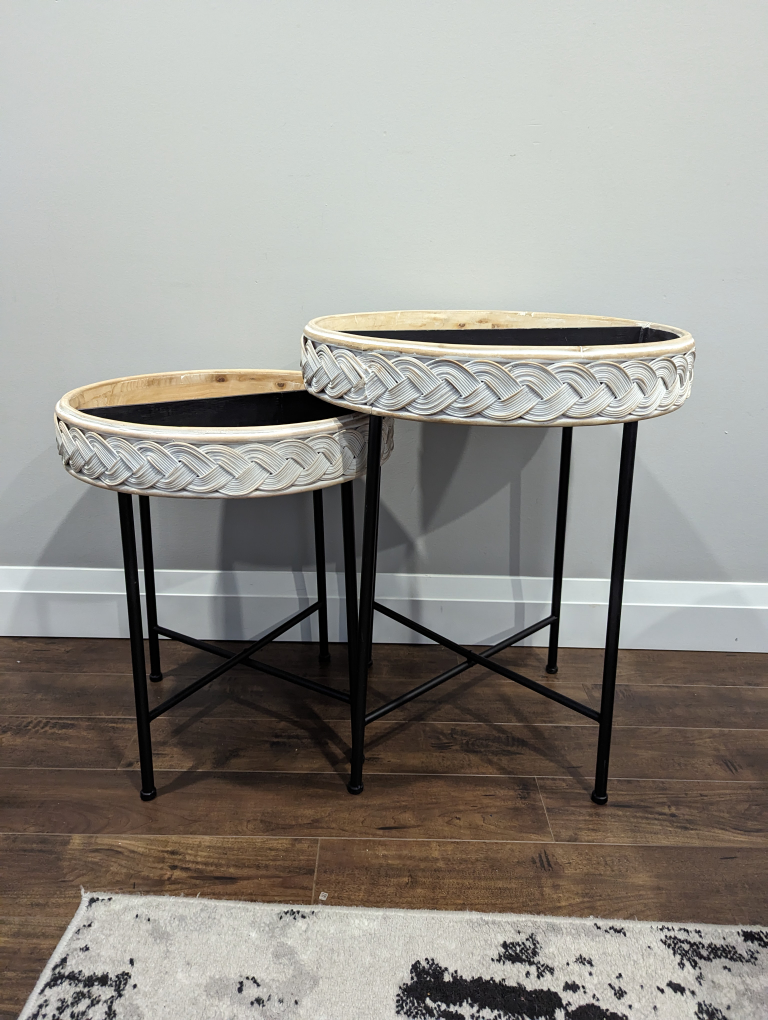 Set of Two Round Woven Nesting Tables