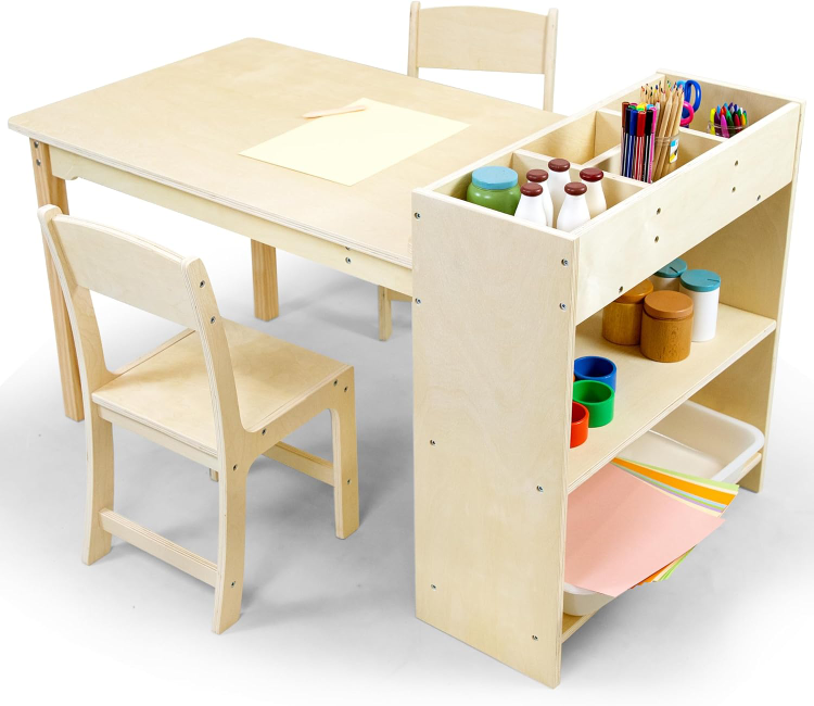 Kids Wooden Table and Chair Set with Storage