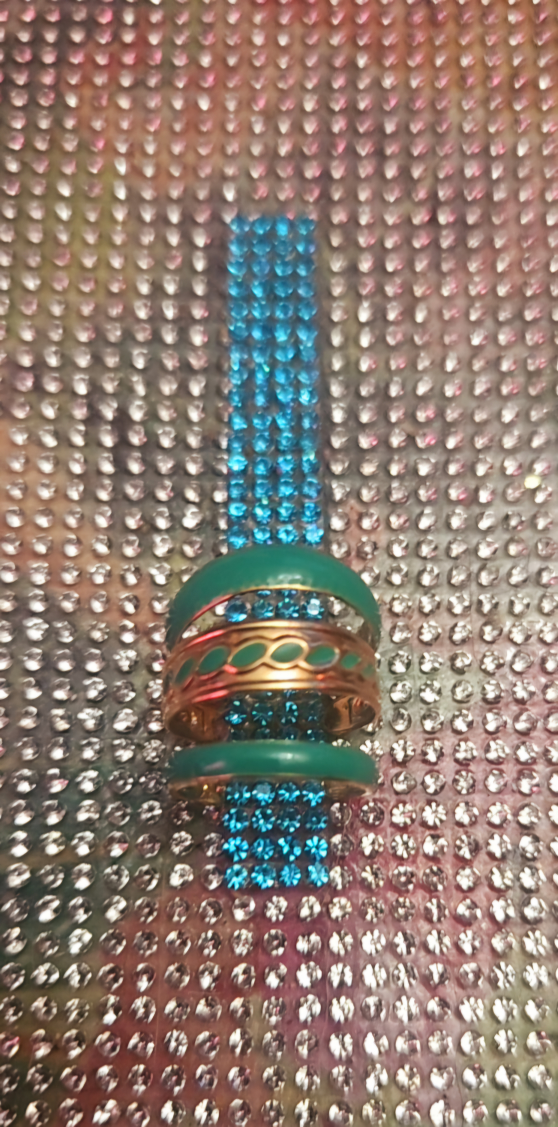 Unique Stacking Rings Set Turquoise and Gold - photo 2