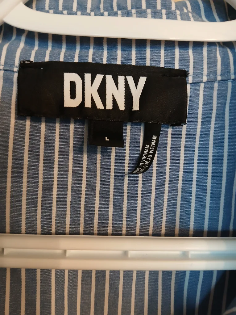 DKNY striped cotton blue and white button up, size large (L) image indicator(7)