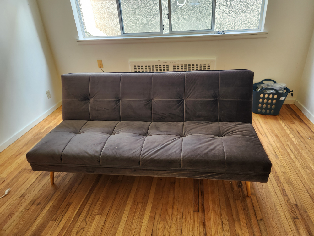 Grey Velvet Futon Sofa Bed with Gold Legs