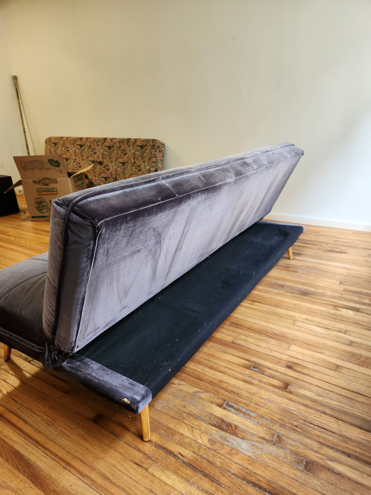 Grey Velvet Futon Sofa Bed with Gold Legs - photo 3