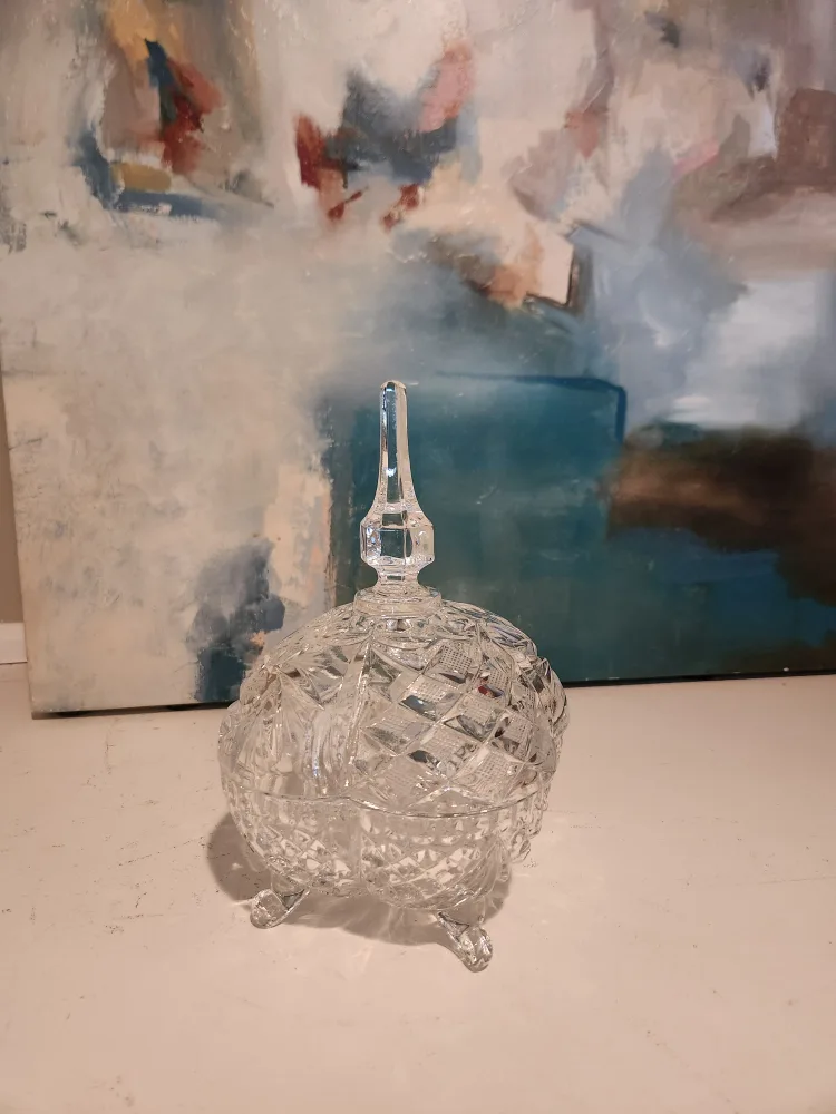 Vintage Crystal Candy Dish with Lid thumbnail