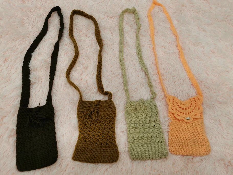 Set of Four Handmade Crochet Mini Crossbody Bags