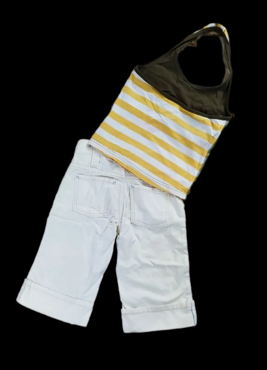 Levis Girls' Summer Outfit - Striped Tank Top and White Shorts image indicator(2)