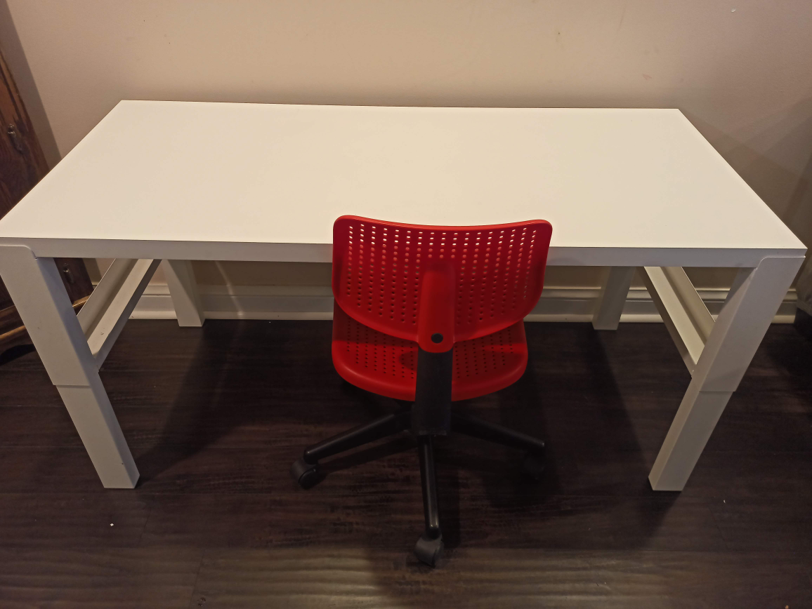 Ikea white Desk with Red Chair