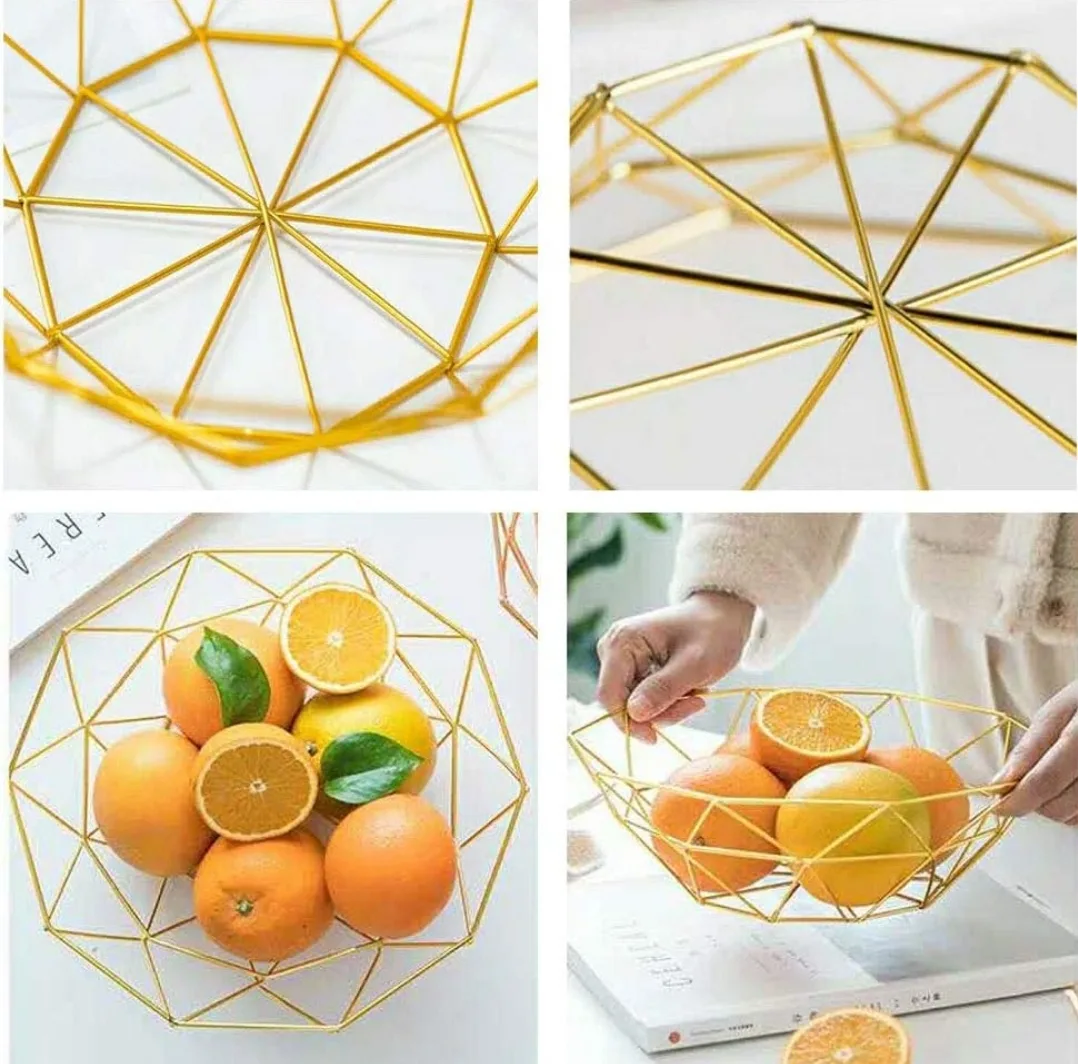 Geometric Gold Metal Fruit Bowl image indicator(3)