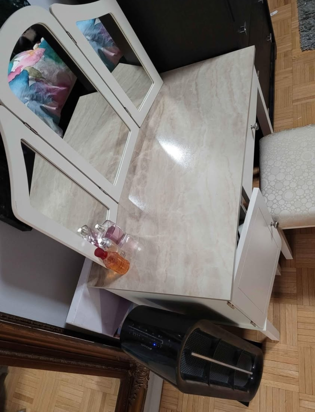 White Vanity Set with Tri-fold Mirror