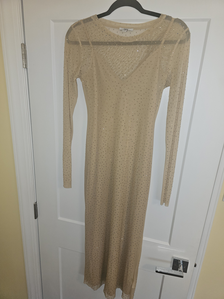 Bar III Rhinestone Mesh Long Sleeve Dress