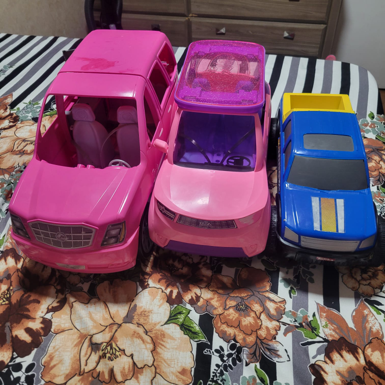 Barbie & Tonka Toy Cars - Pink SUV, Pink Car, Blue Truck
