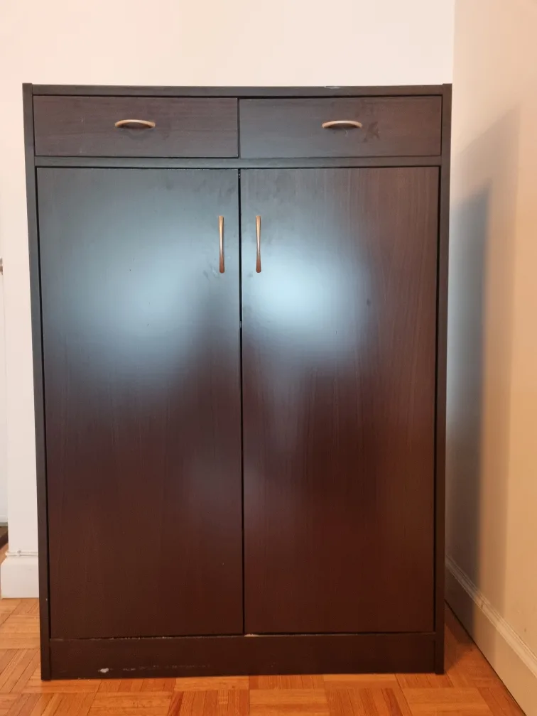 Dark Brown Wooden Shoe Cabinet with Two Drawers thumbnail