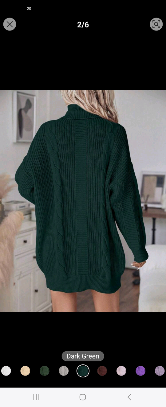 Women's Dark Green Cable Knit Turtleneck Sweater Dress - photo 2