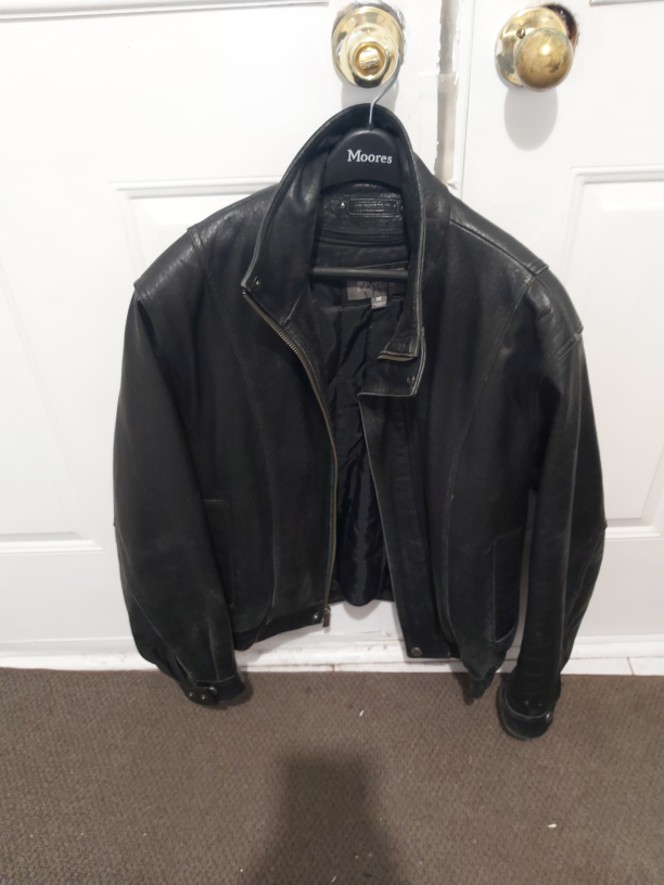 Men's Black Leather Jacket - Size M