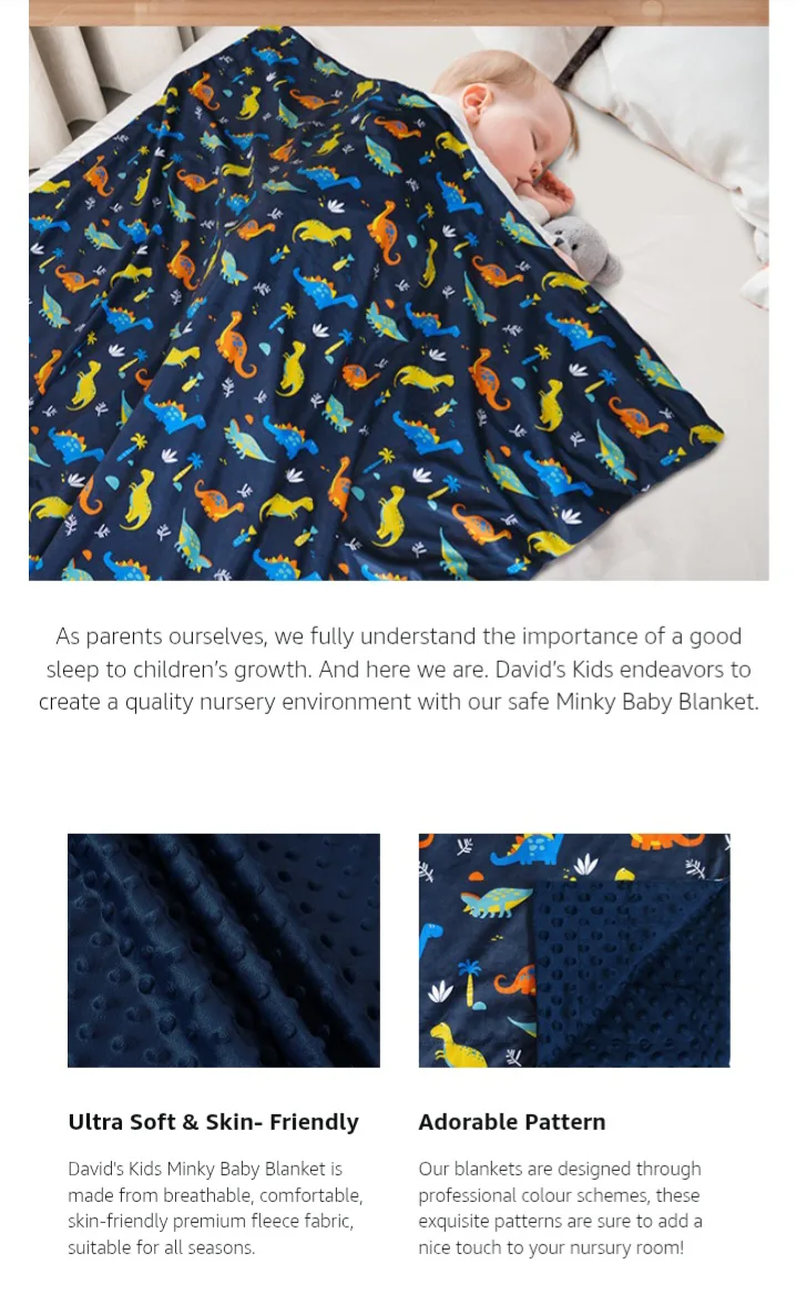 NEW!    David's Kids Minky Baby Blanket - Dinosaur Design image indicator(5)