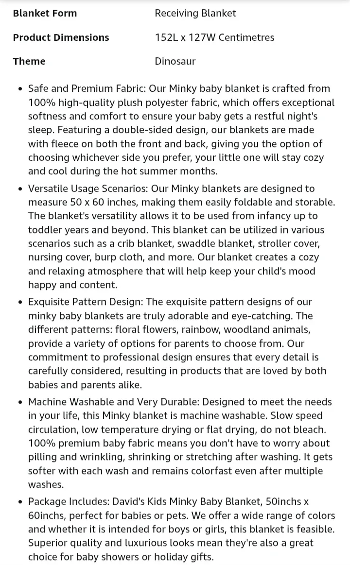 NEW!    David's Kids Minky Baby Blanket - Dinosaur Design image indicator(7)