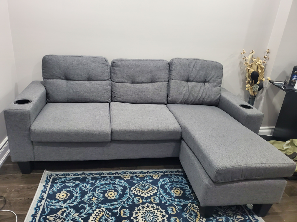 Grey Sectional Sofa with Cup Holders