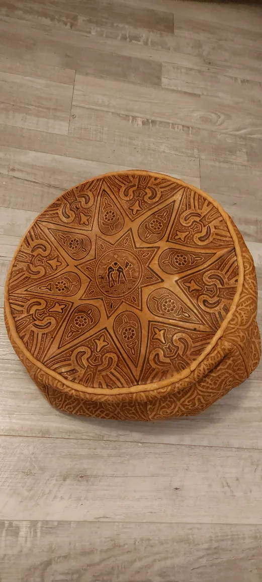 Embroidered Leather Pouf Ottoman mrococo thumbnail