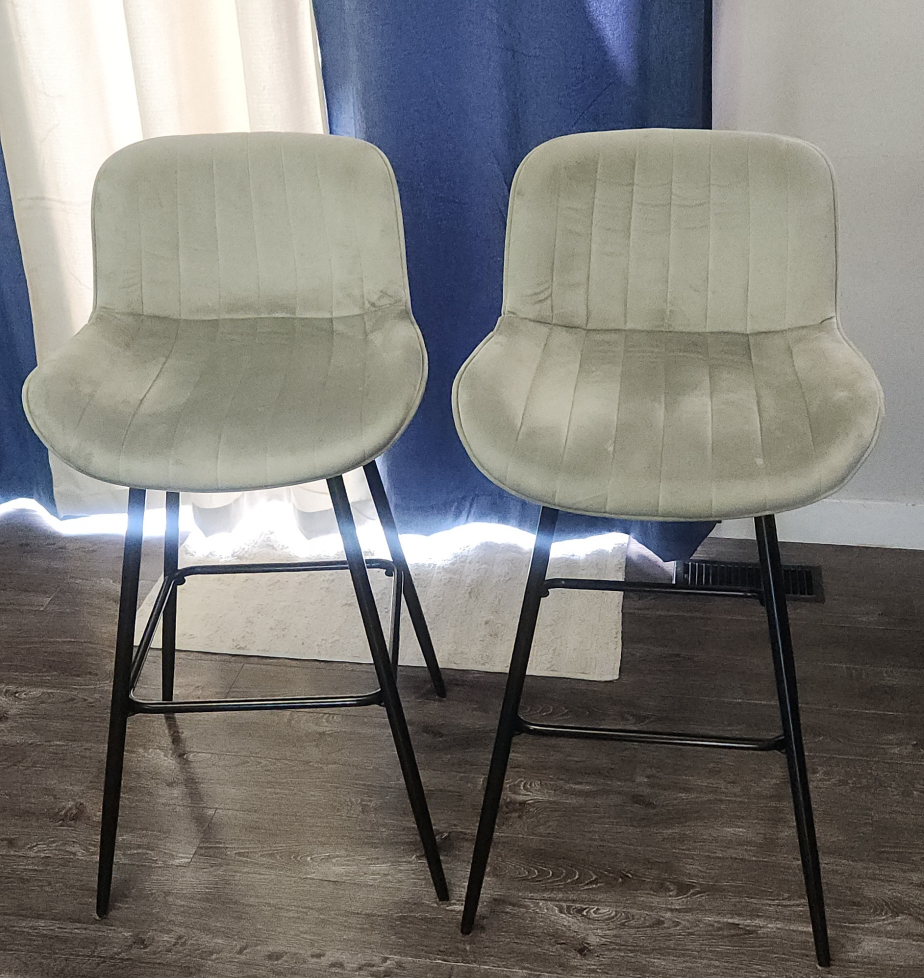Pair of Light Grey Velvet Counter Stools