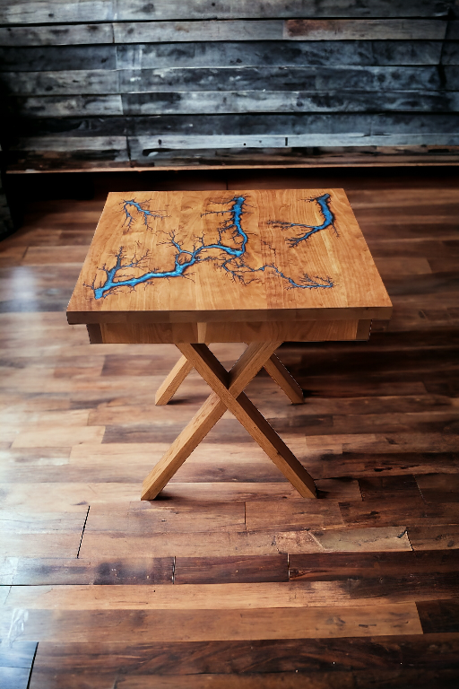 Unique Wooden Side Table with Resin Inlay
