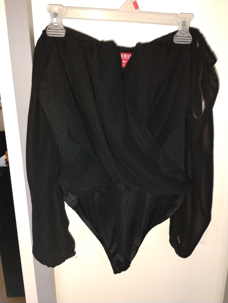 GUESS Black Off-the-Shoulder Bodysuit - Size L