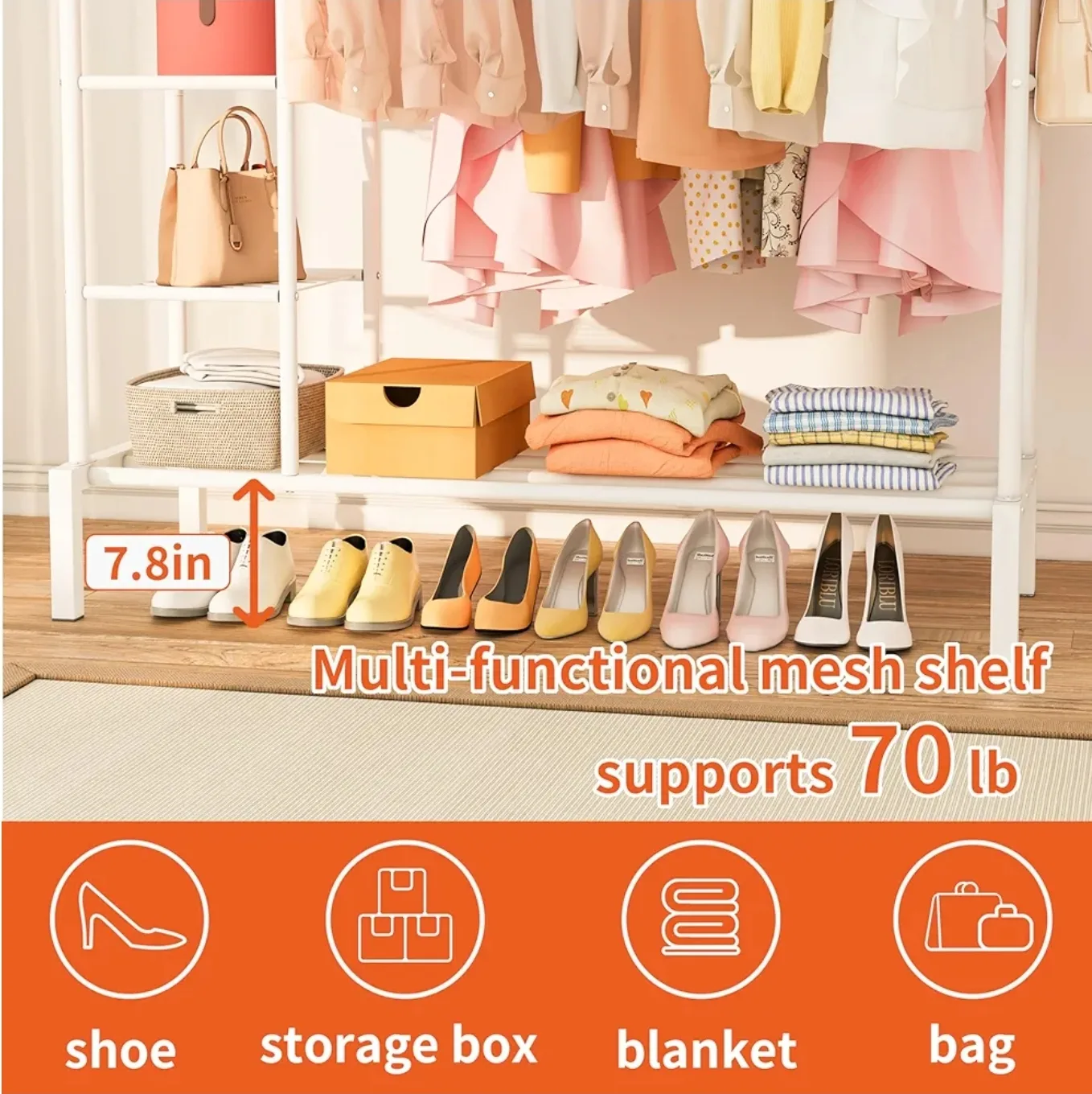 Double Rod Clothes Rack with Shelves image indicator(6)