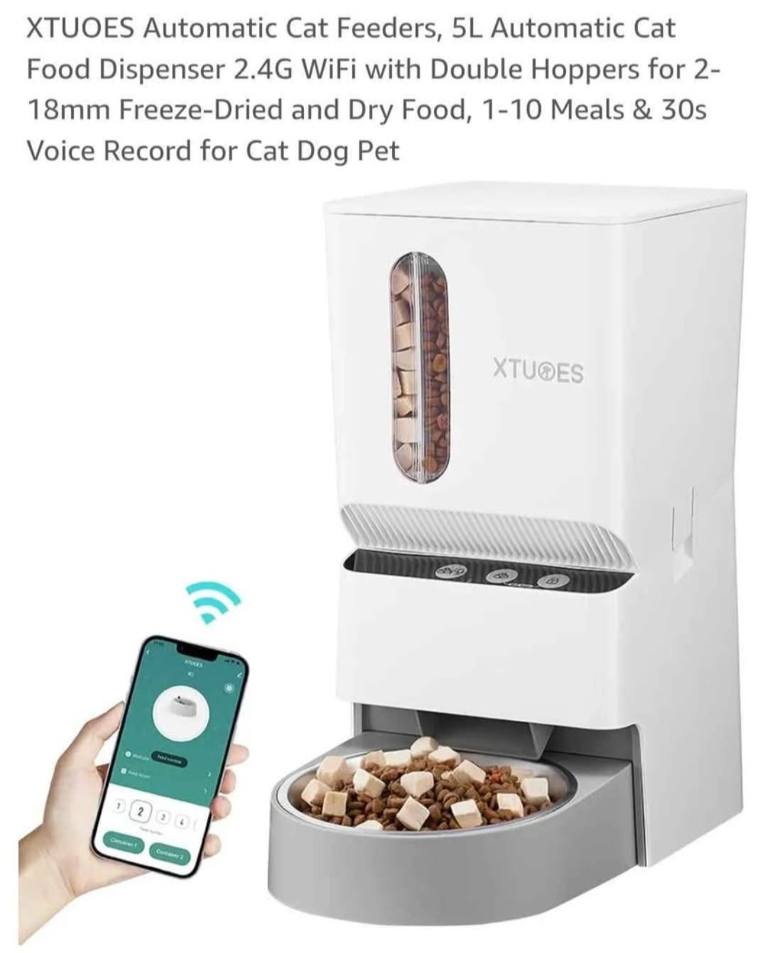 XTUOES Automatic Cat Feeder - 5L WiFi Pet Food Dispenser